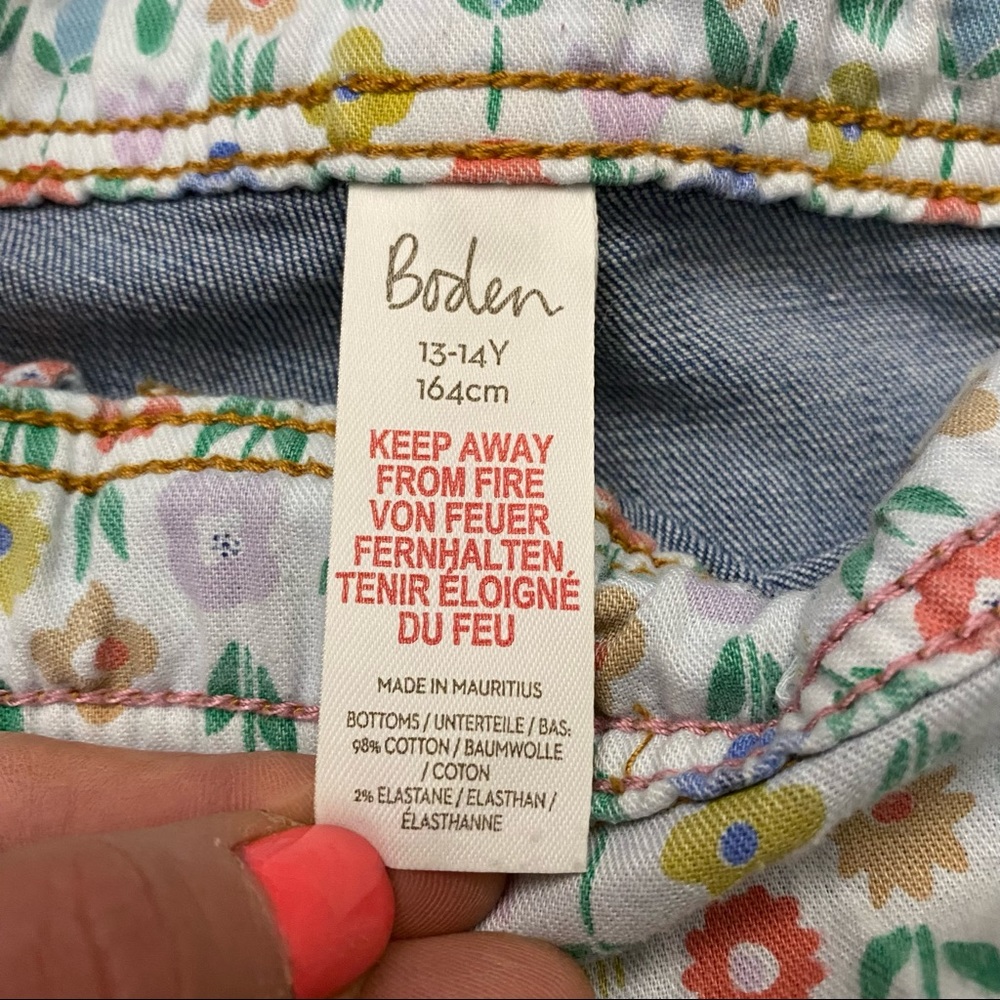 Boden Fun Overalls in Light Vintage Denim Rainbow - Picture 9 of 11
